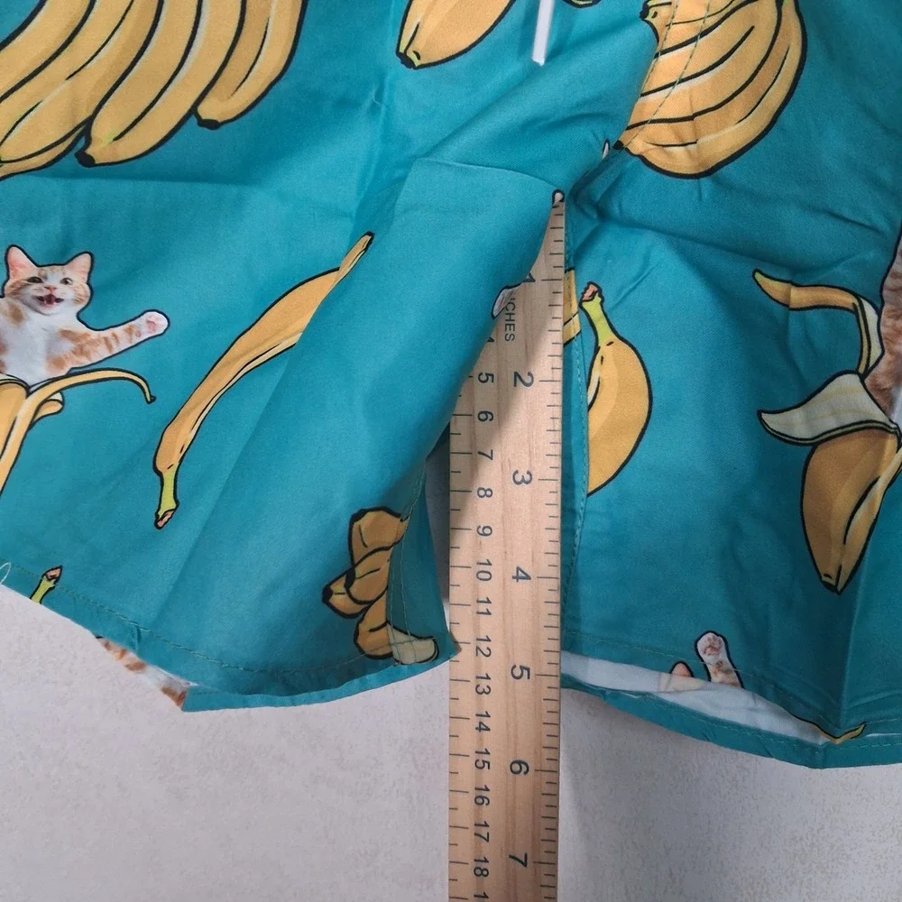 ZenGents‎ Swim Trunks Mens Large Green Banana Cat Print Mesh Liner Shorts